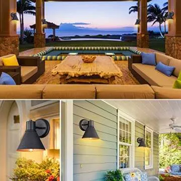 2 Pack Outdoor Wall Sconces - Wall Lights Fixture Exterior Farmhouse Porch Light with Hammered Metal Shade, Anti-Rust Waterproof Black Outside Barn Light for Front Porch Patio Garage Gazebo House