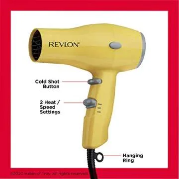 REVLON Compact Hair Dryer | 1875W Lightweight Design, Perfect for Travel, (Yellow)