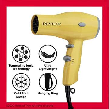 REVLON Compact Hair Dryer | 1875W Lightweight Design, Perfect for Travel, (Yellow)