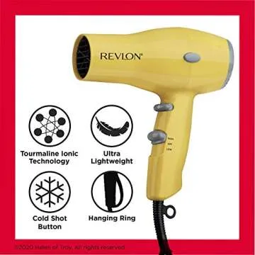 REVLON Compact Hair Dryer | 1875W Lightweight Design, Perfect for Travel, (Yellow)