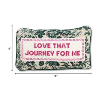 FURBISH Handmade Needlepoint Decorative Throw Pillow - Love That Journey - 9" x 15" - Small Embroidered Accent Pillow for Bed, Chair, Couch, Sofa - Aesthetic Preppy Home Decor