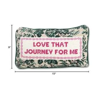 FURBISH Handmade Needlepoint Decorative Throw Pillow - Love That Journey - 9" x 15" - Small Embroidered Accent Pillow for Bed, Chair, Couch, Sofa - Aesthetic Preppy Home Decor