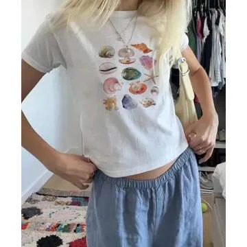 Baby Tees Graphic Tees for Women Y2k Tops Y2k Clothes Grunge Clothes Y2k Clothing Aesthetic Tops Clothes (White-01,S,Small)