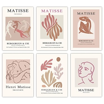 Canssape Set of 6 Henri Matisse Wall Art Prints, 8"×10" Abstract Matisse Cutouts Poster for Room De...