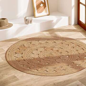 RIANGI Jute Rug Boho Area Rug - Round Jute Rug 3ft - Elegant Small Boho Rug, 3 Ft Round Rug - Perfec...