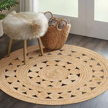 RIANGI Jute Rug Boho Area Rug - Round Jute Rug 3ft - Elegant Small Boho Rug, 3 Ft Round Rug - Perfect Circle Design for Cozy Spaces - Quality Jute Round Rug 3ft - Stylish Small Round Rugs 3 Feet