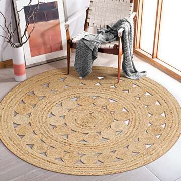 RIANGI Jute Rug Boho Area Rug - Round Jute Rug 3ft - Elegant Small Boho Rug, 3 Ft Round Rug - Perfect Circle Design for Cozy Spaces - Quality Jute Round Rug 3ft - Stylish Small Round Rugs 3 Feet