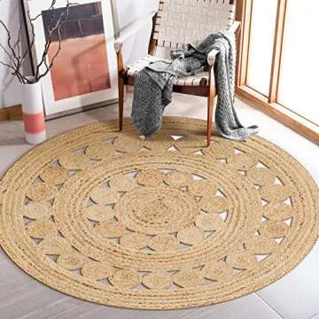 RIANGI Jute Rug Boho Area Rug - Round Jute Rug 3ft - Elegant Small Boho Rug, 3 Ft Round Rug - Perfect Circle Design for Cozy Spaces - Quality Jute Round Rug 3ft - Stylish Small Round Rugs 3 Feet
