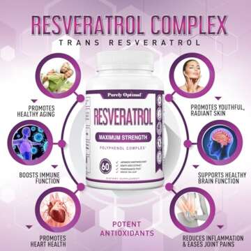 Purely Optimal Resveratrol 1500mg - High Potency Trans-Resveratrol Supplement with Polyphenols, 60 Vegan Capsules - Supports Graceful Aging, Vitality, Immune Function & Total Body Wellness