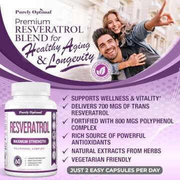 Purely Optimal Resveratrol 1500mg - High Potency Trans-Resveratrol Supplement with Polyphenols, 60 Vegan Capsules - Supports Graceful Aging, Vitality, Immune Function & Total Body Wellness