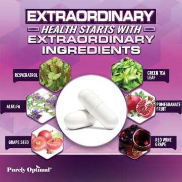 Purely Optimal Resveratrol 1500mg - High Potency Trans-Resveratrol Supplement with Polyphenols, 60 Vegan Capsules - Supports Graceful Aging, Vitality, Immune Function & Total Body Wellness