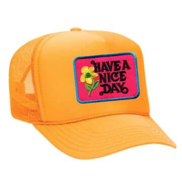 Have A Nice Day Vintage Patch Trucker Hat (Yellow/Pink)