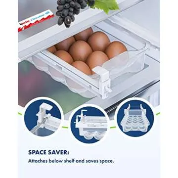 TidyFriend Refrigerator Egg Drawer - Snap-on Holder for Organizes and Protects Eggs - Adjustable and Space Saving, Storage Container