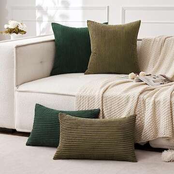 MIULEE Pack of 2 Corduroy Pillow Covers 12 x 20 Inch Lumbar Throw Pillow Covers Army Green Pillowcases for Spring Sofa Bedroom Couch