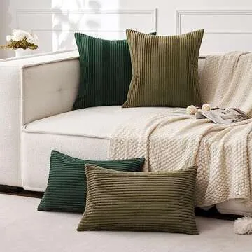 MIULEE Pack of 2 Corduroy Pillow Covers 12 x 20 Inch Lumbar Throw Pillow Covers Army Green Pillowcases for Spring Sofa Bedroom Couch