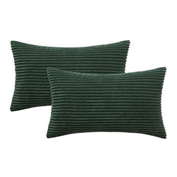 MIULEE Pack of 2 Corduroy Pillow Covers 12 x 20 Inch Lumbar Throw Pillow Covers Army Green Pillowcases for Spring Sofa Bedroom Couch