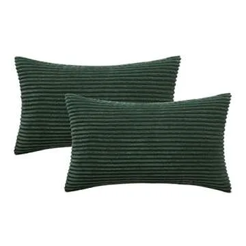 MIULEE Pack of 2 Corduroy Pillow Covers 12 x 20 Inch Lumbar Throw Pillow Covers Army Green Pillowcases for Spring Sofa Bedroom Couch