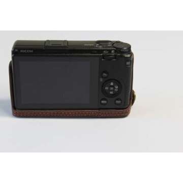 Ricoh GR III Case, BolinUS Handmade Genuine Real Leather Half Camera Case Bag Cover for Ricoh GR III Bottom Opening Version + Hand Strap (Coffee)