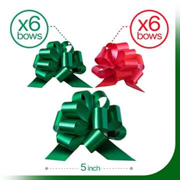 Eye-Catching Xmas Pull Bows for Easy Gift Wrapping with Ribbon - 5" Wide Wrap Bows for Christmas Tre...