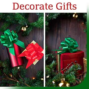 Eye-Catching Xmas Pull Bows for Easy Gift Wrapping with Ribbon - 5" Wide Wrap Bows for Christmas Tree Decoration, Holiday Décor, Present Wrapping, Baskets, Birthday, Easter - 6 Green and 6 Red Bows