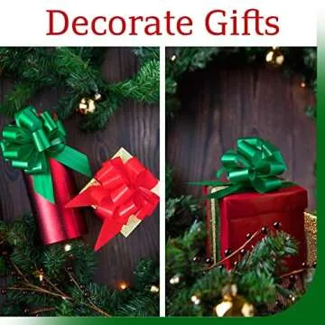 Eye-Catching Xmas Pull Bows for Easy Gift Wrapping with Ribbon - 5" Wide Wrap Bows for Christmas Tree Decoration, Holiday Décor, Present Wrapping, Baskets, Birthday, Easter - 6 Green and 6 Red Bows