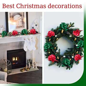 Eye-Catching Xmas Pull Bows for Easy Gift Wrapping with Ribbon - 5" Wide Wrap Bows for Christmas Tree Decoration, Holiday Décor, Present Wrapping, Baskets, Birthday, Easter - 6 Green and 6 Red Bows