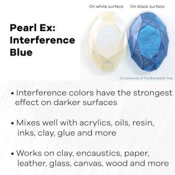 Jacquard Pearl Ex Pigment Powder 3 Grams Interference Blue - Loose Mica Powder for Epoxy Resin, Wate...