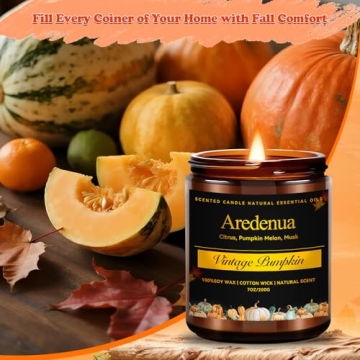 Fall Candles - Vintage Pumpkin Candle – Holiday Soy Candle for Thanksgiving | 7oz Pumpkin Scented ...