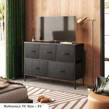 WLIVE Dresser for Bedroom with 5 Drawers, Long Fabric Dresser, Storage Drawer Unit with Fabric Bins ...