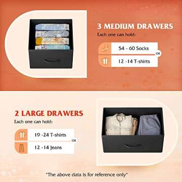 WLIVE Dresser for Bedroom with 5 Drawers, Long Fabric Dresser, Storage Drawer Unit with Fabric Bins for Closet, Living Room, Hallway, Nursery, Charcoal Black, Size L