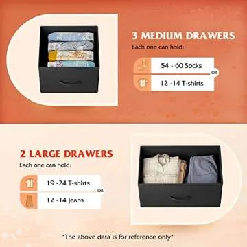 WLIVE Dresser for Bedroom with 5 Drawers, Long Fabric Dresser, Storage Drawer Unit with Fabric Bins for Closet, Living Room, Hallway, Nursery, Charcoal Black, Size L