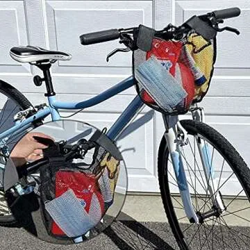 Evelots 2 Pack Bike/Stroller Storage Bag - Side Sling, Hook & Loop Easy Attach - Mesh Design, Non-Slip Straps, Additional Storage for Strollers & Bicycles, Durable Polyester, Black