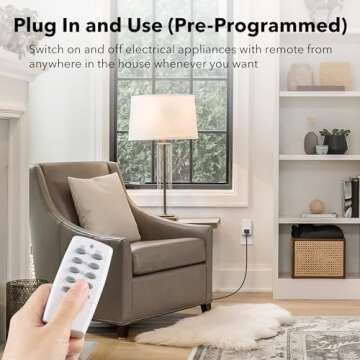 BN-LINK Mini Wireless Remote Control Outlet Switch Power Plug in for Household Appliances, Wireless ...
