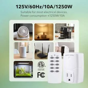 BN-LINK Mini Wireless Remote Control Outlet Switch Power Plug in for Household Appliances, Wireless Remote Light Switch, LED Light Bulbs, White (2 Remotes + 5 Outlets) 1250W/10A