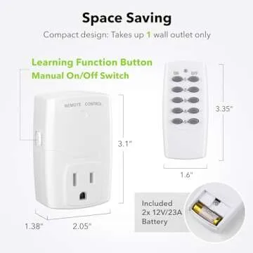 BN-LINK Mini Wireless Remote Control Outlet Switch Power Plug in for Household Appliances, Wireless Remote Light Switch, LED Light Bulbs, White (2 Remotes + 5 Outlets) 1250W/10A