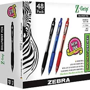Zebra Ballpoint Pen, Retractable, 1.0mm, 48/PK, Ast
