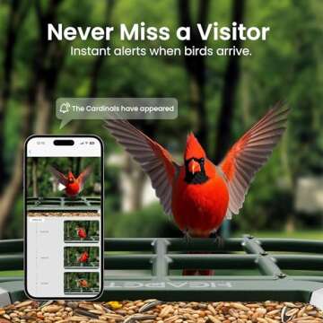 Smart Bird Feeder with Camera Solar Powered, 1080P HD Video, 10,000+ Species AI Recognition, Real-Ti...