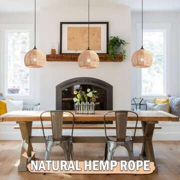 AyshwillDec 3 Pack Wicker Pendant Light Natural Woven Pendant Light Boho Chandelier Light Fixture Do...