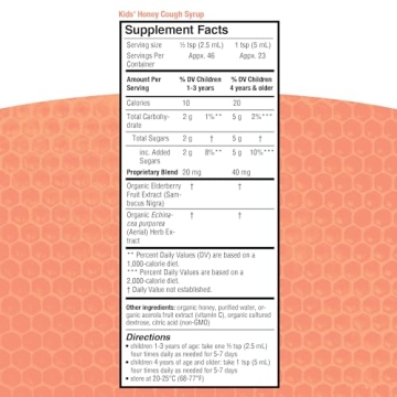 Genexa Kids’ Organic Honey Cough Syrup, Dye Free & Non-GMO