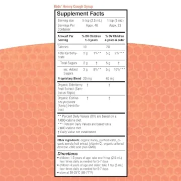 Genexa Kids’ Organic Honey Cough Syrup, Dye Free & Non-GMO