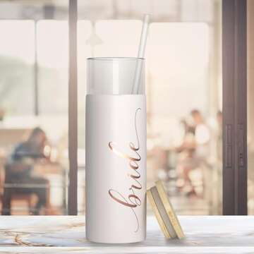 Bride to Be Iced Coffee Tumbler with Bamboo Lids and Straws | 20 oz Mason Jar Cups & Iced Coffee Cup | Bridesmaid Proposal Gifts, Bridal Shower, Bachelorette Party Supplies & Bride Tribe - Bride