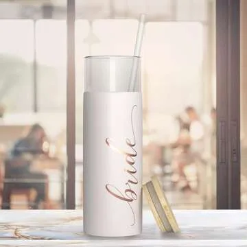 Bride to Be Iced Coffee Tumbler with Bamboo Lids and Straws | 20 oz Mason Jar Cups & Iced Coffee Cup | Bridesmaid Proposal Gifts, Bridal Shower, Bachelorette Party Supplies & Bride Tribe - Bride