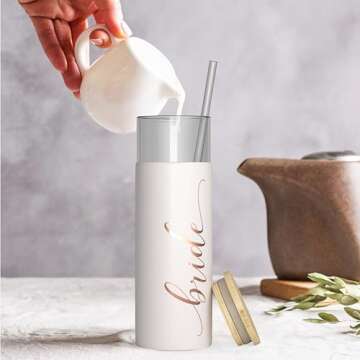 Bride to Be Iced Coffee Tumbler with Bamboo Lids and Straws | 20 oz Mason Jar Cups & Iced Coffee Cup | Bridesmaid Proposal Gifts, Bridal Shower, Bachelorette Party Supplies & Bride Tribe - Bride