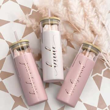 Bride to Be Iced Coffee Tumbler with Bamboo Lids and Straws | 20 oz Mason Jar Cups & Iced Coffee Cup | Bridesmaid Proposal Gifts, Bridal Shower, Bachelorette Party Supplies & Bride Tribe - Bride