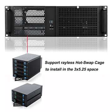 RackChoice 3u Rackmount Server Chassis MATX/Mini-ITX 3x5.25 Support PS2 PSU w/Side 80mm or Bottom 12...