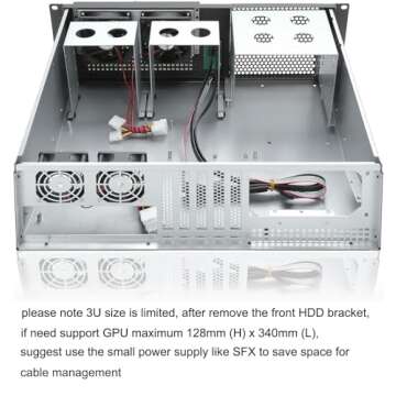 RackChoice 3u Rackmount Server Chassis MATX/Mini-ITX 3x5.25 Support PS2 PSU w/Side 80mm or Bottom 120mm Fan or SFX PSU (Need to use The braccket in Screw Box), dust Filter Front Easy maintenace