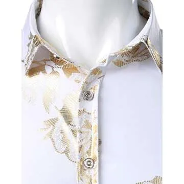 ZEROYAA Men's Golden Rose Shirt Slim Fit Party Wear