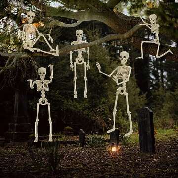 ENVEN Posable Halloween Skeleton 16" Pumpkin Full Body Skeleton Decor with Movable Joints Spooky Pla...