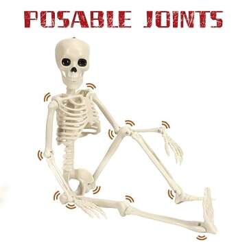 ENVEN Posable Halloween Skeleton 16" Pumpkin Full Body Skeleton Decor with Movable Joints Spooky Plastic Hanging Ghost Skeleton for Yard Garden Lawn Haunted House Graveyard Props (3 Packs)