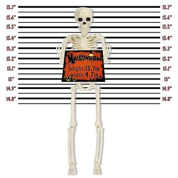 ENVEN Posable Halloween Skeleton 16" Pumpkin Full Body Skeleton Decor with Movable Joints Spooky Plastic Hanging Ghost Skeleton for Yard Garden Lawn Haunted House Graveyard Props (3 Packs)
